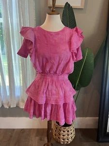 LoveShackFancy 'Natasha' Short Sleeve Mini Dress in Dyed Pink Size Medium - Picture 1 of 3