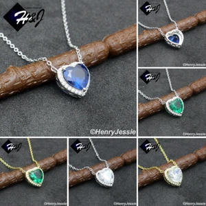 925 STERLING SILBER BLAU/KLAR/GRÜN CZ VERGOLDET HERZ ANHÄNGER HALSKETTE*WN18 - Bild 1 von 21