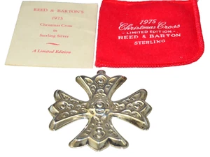 VINTAGE REED & BARTON STERLINGSILBER 1975 WEIHNACHTSKREUZ ORNAMENT MIT ETUI - Bild 1 von 6