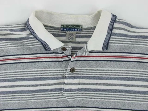 Arnold Palmer Sportswear Striped Golfing Mens Size XL White Grey Polo Shirt Cover