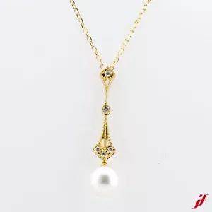 Mikimoto Perlencollier 750/18K Gelbgold Akoya Zuchtperlen Diamanten Brillanten - Bild 1 von 3