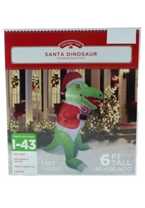 Santa Dinosaur T-Rex Inflatable Gemmy Christmas Decoration Airblown 6ft Tall Big - Picture 1 of 5