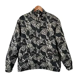 Vtg 80's Anna and Frank Silk Quilted Bomber Jacket Size L Black Animal Print - Picture 1 of 8