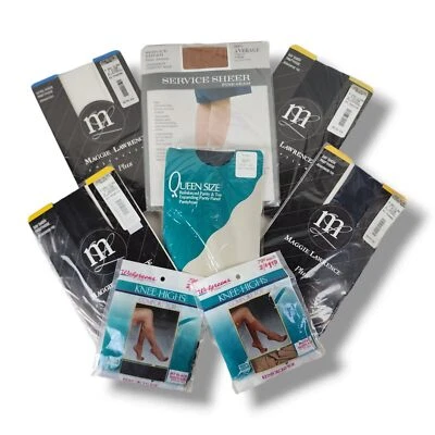 Vintage Pantyhose Nylons Queen 1X-2X Reinforced Toe Navy Blue Black White Sheer - Image 1 of 4