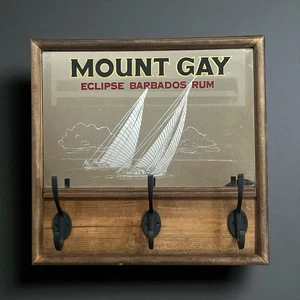 Mount Gay Eclipse Barbados Rum Segelboot 1987 verspiegelt Wandschild Holzrahmen Haken - Bild 1 von 10