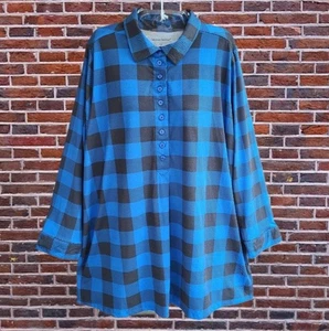 Woman Within Top Blouse Popover Long Sleeves Blue Plaid Size 18/20 - Picture 1 of 8