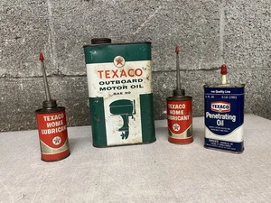 Vintage TEXACO Outboard Motor Oil Can Home Lubricant Oil Can 4pc Lot - Picture 1 of 15
