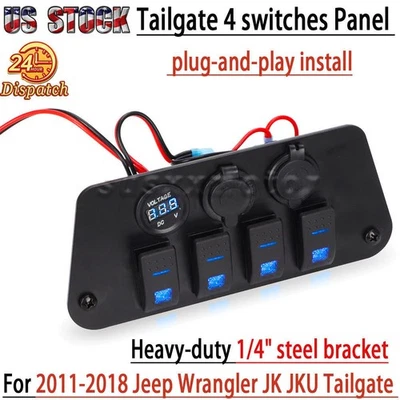 USB Tailgate Switch Panel w/ Voltage Display for Jeep Wrangler JK JKU 2011-2018 - Imagem 1 de 4