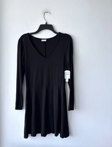 Abound Dress Black V Neck Jersey Knit A Line Long Sleeve Women Small Ballet NWT - Picture 1 of 11