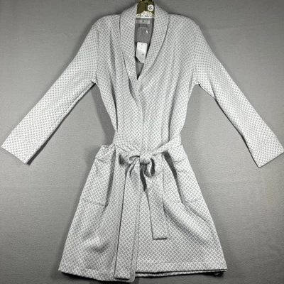 Bata de dormir Marelle para mujer XS manga larga algodón Pima 38” largo gris geométrico Foto 1 de 4