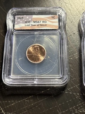 2025 Last Year of Issue ICG MS67 RD 1C Penny Certified by ICG Flag Label - Image 1 of 4