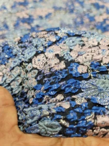 Royal Blue Brocade Floral Flowers Textured Jacquard Fashion Fabric By The Yard - Picture 1 of 10