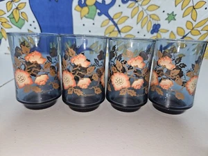 Set Of Four (4) Libbey Blue Poppy Juice Glasses - Picture 1 of 7