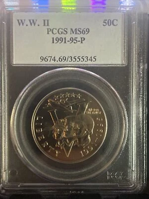 1991-95 P 50c World War II Half Dollar PCGS MS69 - Image 1 of 2