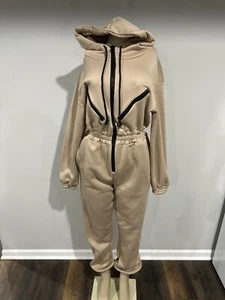 Jumpsuit Size Medium Women Hooded Outfit Romper Tan New - Picture 1 of 3