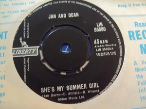 JAN & DEAN "SHES MY SUMMER GIRL" EX 1963 ORIGINAL LIBERTY RECS.45 RPM 7" - Picture 1 of 2