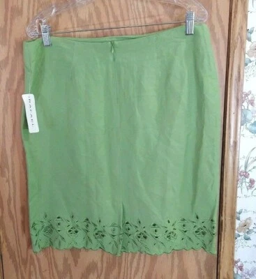 Mujer Falda Talla 12 Verde Lino Rayón Falda Floral Bordado RAFAEL NUEVO Foto 1 de 4