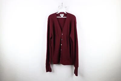 Vintage 90s Streetwear Mens Large Tall Blank Knit Cardigan Sweater Maroon USA - Image 1 of 4