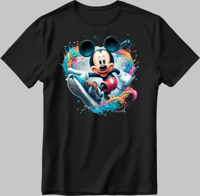 Disney Mickey Mouse kurzärmeliges weiß-schwarzes Herren-/Damen-T-Shirt U100 - Bild 1 von 4