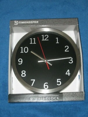 Timekeeper 2253B 9 in. Round Brushed Metal Rim Hand Quartz Wall Clock, New!  - Image 1 of 2