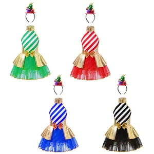 Kinder Mädchen Body Neckholder Weihnachtskostüme mit Weihnachtsbaum Haar gestreift - Bild 1 von 48