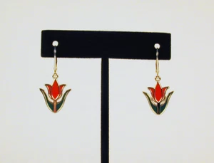 Sterling Silver Red Tulip Flower Leverback Earrings Free U.S. Shipping - Picture 1 of 3