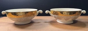 Vintage Homer Laughlin Eierschale Maritim Doppelgriff Creme Suppe Schüsseln Set (2) - Bild 1 von 5