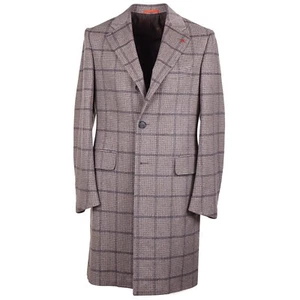 Isaia Tan and Gray Check Soft Brushed Wool-Cashmere Overcoat 38R (Eu 48) NWT - Picture 1 of 11