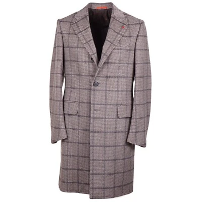 Isaia Tan and Gray Check Soft Brushed Wool-Cashmere Overcoat 38R (Eu 48) NWT - Image 1 of 4