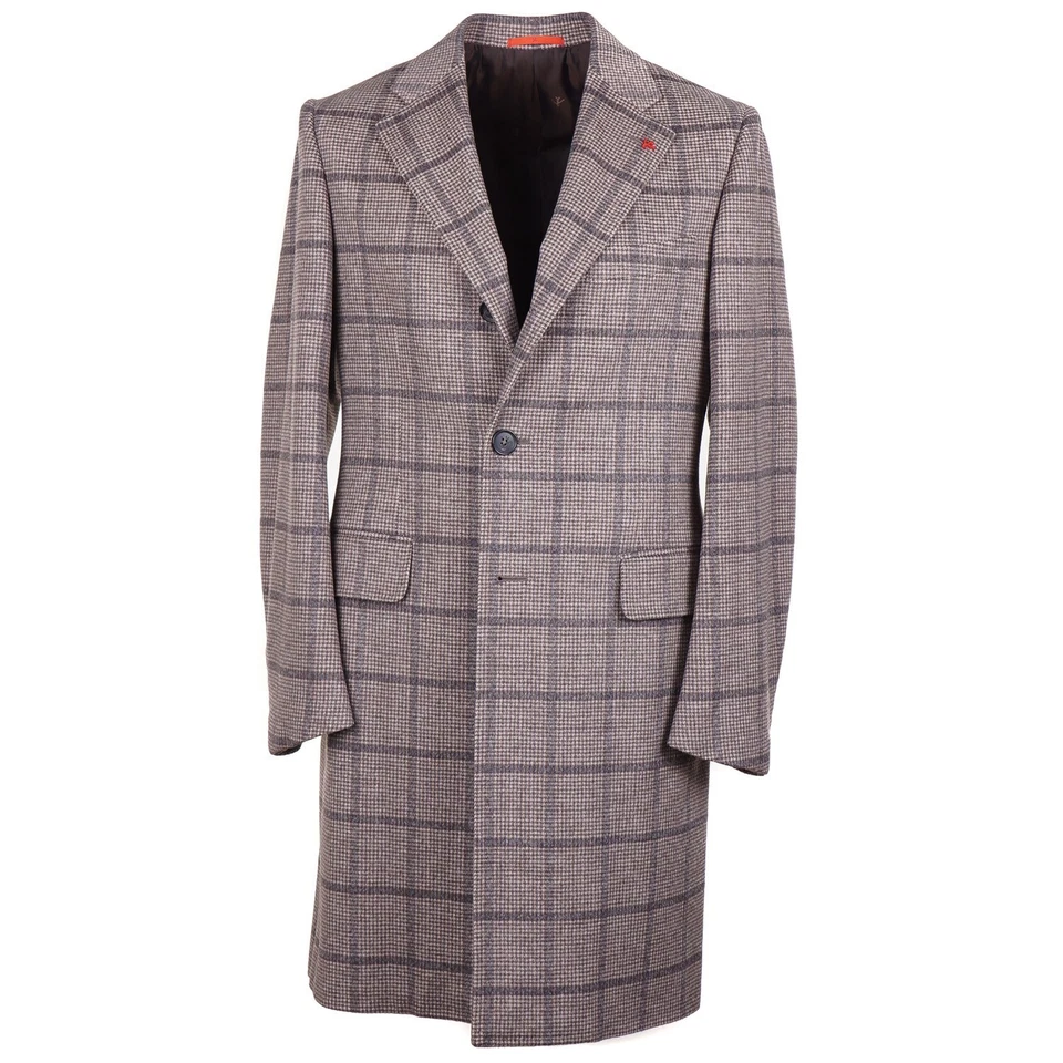 Isaia Tan and Gray Check Soft Brushed Wool-Cashmere Overcoat 38R (Eu 48) NWT - Image 1 of 4