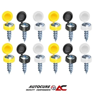 12x VEHICLE CAR NUMBER PLATE SCREWS & PLASTIC CAP FITTING YELLOW WHITE BLACK MIX - Picture 1 of 1