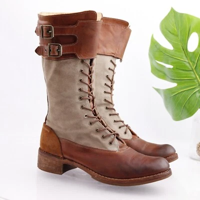 Timberland Boot Co Mujer Bota Lucille Talla 9 Cuero Lona Envejecido Combate Foto 1 de 4