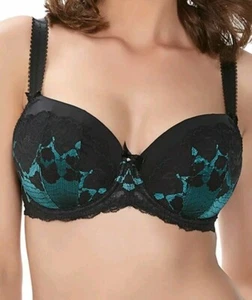 Fantasie Marianna Bra Black Emerald Lace Size 32D Padded Half Cup Balcony 9201 - Picture 1 of 12