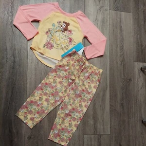 NWT Disney Store Girls PJ Set Size 4 Belle Flowers Sleep Long Sleeve Pant - Picture 1 of 5