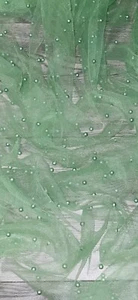 Light Green Pearl Beaded Tulle Fabric 58'' PRICE PER METER - Picture 1 of 2