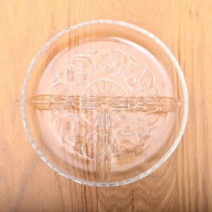 Vintage Clear Glass Divided Plate Leaf Pattern - Picture 1 of 6