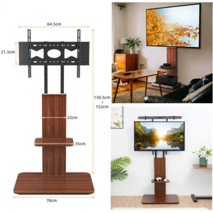Holz TV Ständer TV Standfuß Fernsehständer 2 Ablagen für 32-65" Höhenverstellbar - Bild 1 von 10