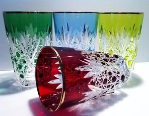 4 Stück VAL ST LAMBERT MEHRFARBIG GEFASST, WASSER oder andere SOFTDRINK Medium Gläser - Bild 1 von 8