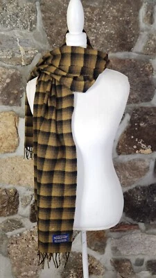 Bufanda Pendleton De Colección 100% Lana Virgen Marrón Negro Patrón a Cuadros Flecos Foto 1 de 4