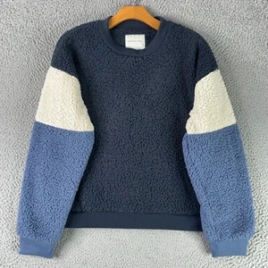 American Eagle Sweatshirt Womens Medium Blue Colorblock Deep Pile Sherpa Fleece - Picture 1 of 8