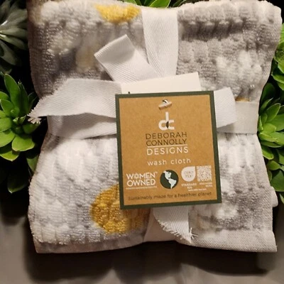 4 Washcloths by  Deborah  Connolly Gray Yellow White Daisy Floral Bees NWT - Image 1 of 2