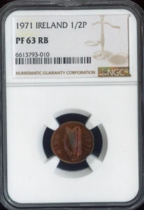 1971 Ireland Half Penny 1/2p NGC PF63 RB Toned Quality - Picture 1 of 2
