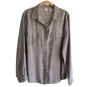 Chico’s Gray Roll-Tab Long Sleeve Sueded Button Down Shirt Size 2 (L / 12) - Picture 1 of 10