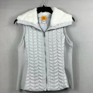 Ruby Rd Womens Quilted Vest Faux Fur Collar Size Medium Gray Sleeveless - Picture 1 of 7