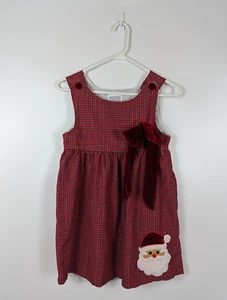 Lil Cactus Red Plaid Santa Sleeveless Babydoll Christmas Holiday Dress Bow 8Y - Picture 1 of 7