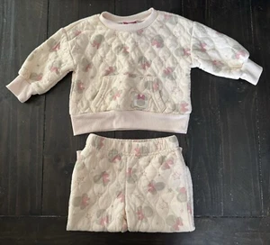 Disneys Jr Minnie Baby Sweatshirt Sweatpants Set Size 12 Months Quilted Cuffed - Foto 1 di 7