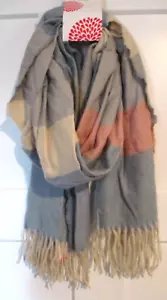 NWT -Tickled Pink -  Blue And Pink Multi Color  - Jack Stripe Fringe  Scarf - Picture 1 of 3
