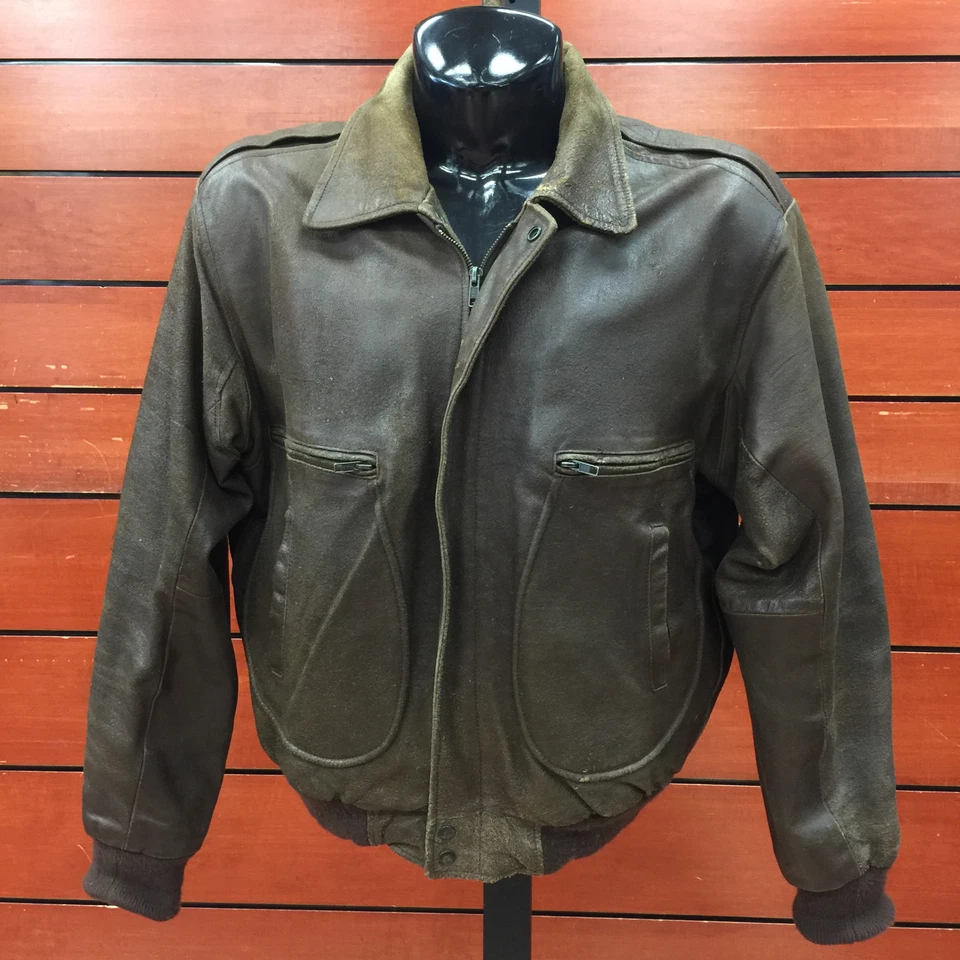 Men's Brown Vintage Motorocycle Leather Jacket Size M — 第 1/1 张图片