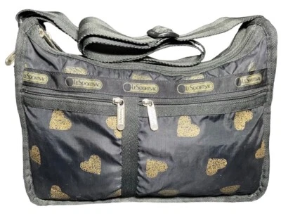 Bolso Bandolera Lesportsac Corazón Negro Dorado Everyday Deluxe Negro Cartera Ampliable Foto 1 de 4
