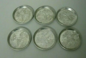 Vintage gehämmert Aluminium fliegende Enten Rohrkolben Sumpf Getränk Untersetzer 6er Set - Bild 1 von 4